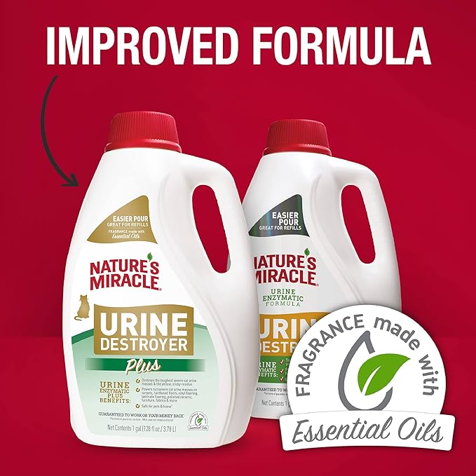 Nature's Miracle Urine Destroyer Plus for Cats, Unscented, Enzymatic Formula for Severe Cat Urine Stains, 1 Gal