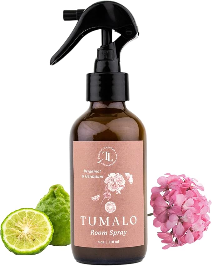 Room Spray - Sophisticated, All-Natural Home Fragrance, Pure Essential Oil Air Freshener & Odor Eliminator, Refreshing Scent - Made in the USA, Bergamot & Geranium, 4 oz Glass Bottle