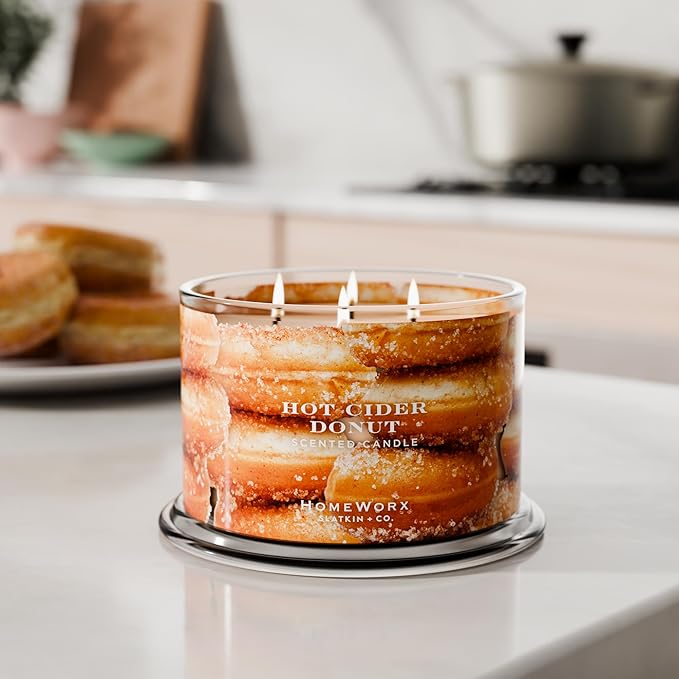 HomeWorx by SLATKIN + CO. Candle- Hot Cider Donut, 18 oz. 4-Wick Premium Scented Jar Candle - 30-55 Hours Burn Time