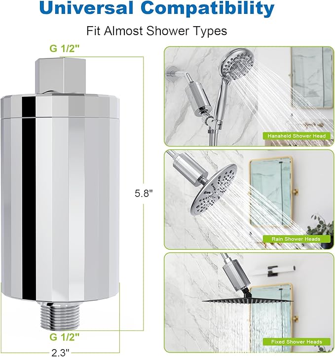 ALL METAL Shower Head Filter – KDF 55 Shower Filter Vitamin C E&A for Hard Water, High Pressure Universal Shower Water Filters to Reduce Toxic Chemicals, Chlorine and Heavy Metals,Chrome