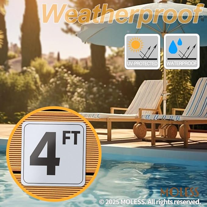 4FT Pool Depth Marker Stickers – 6x6″ Anti-Slip Vinyl Tile Stickers for Swimming Pool Safety Signs, Adhesive Pool Depth Markers for Decks, 4 FT (1 Pack)
