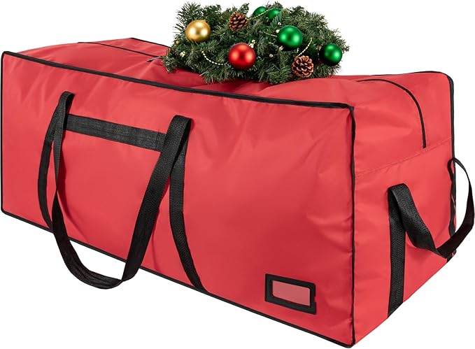 Heavy Duty Christmas Tree Bag 7.5 FT with Dual Zippers and Reinforced Handles Wide Opening, Large Capacity fits for Artificial Christmas Tree, Red