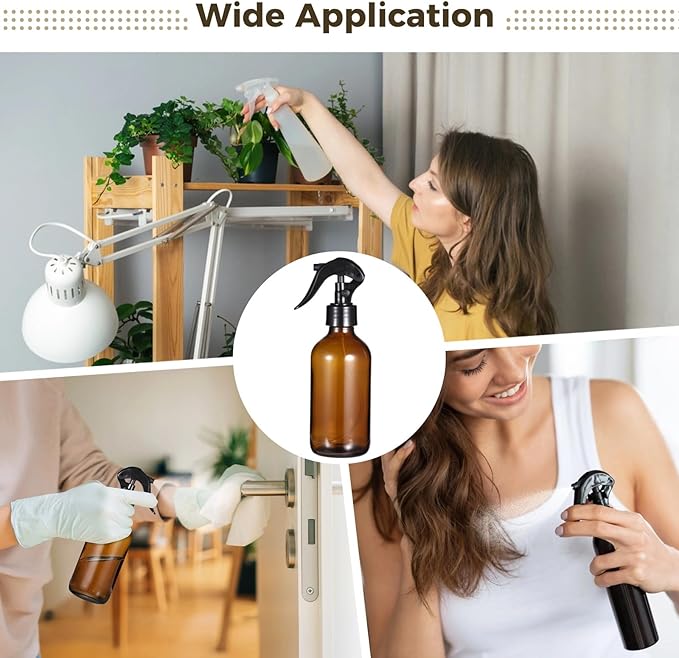 24 PCS 8 oz Glass Spray Bottles - Brown Glass Sprayer with Funnels and Labels, Refillable Fine Mist Trigger Bottles for Essential Oils, Cleaning Solutions, Haircare, Room Fresheners, DIY Cosmetics