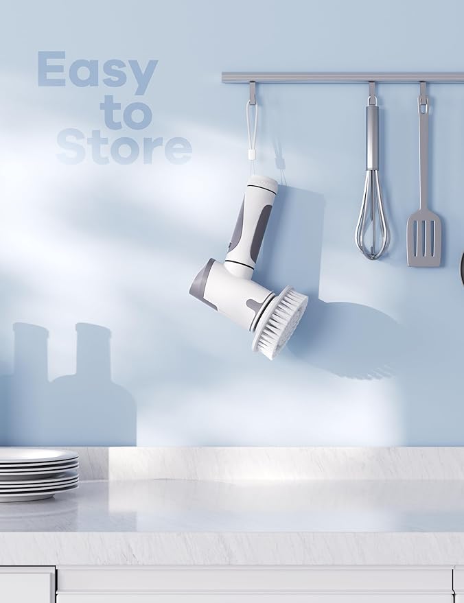 Wildley Electric Spin Scrubber,Power Scrubber Dual Speeds Cordless Shower Scrub Brush with Handle,Cleaning Brush with IPX7 Waterproof,8 Brush Heads for Kitchen,Tile,Tub (Short Purple)