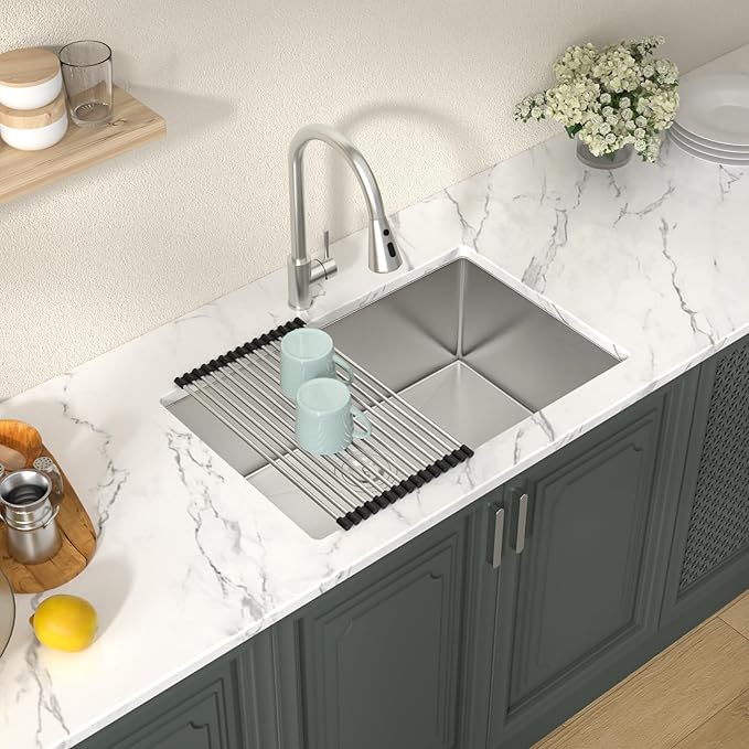Lordear 28 Kitchen Sink Undermount 16 Gauge Stainless Steel Single Bowl Under Counter Handmade Kitchen Sink Basin, 28"x18"x10"