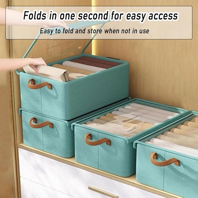 4PCS Foldable Storage Box with Lid - Extra Large Fabric Closet Organizer for Clothes, 18.5x11x7.9 Inch Canvas Bin, Collapsible Design for Bedroom, Shelf, Closet, Underbed (Green)