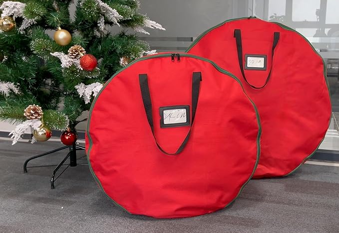 24x7 inchs Wreath Storage Container,Red Single storage bag,Heavy Duty 600D Oxford Cloth,Garland Wreaths Container For Xmas Holiday Wreaths Storage Holder