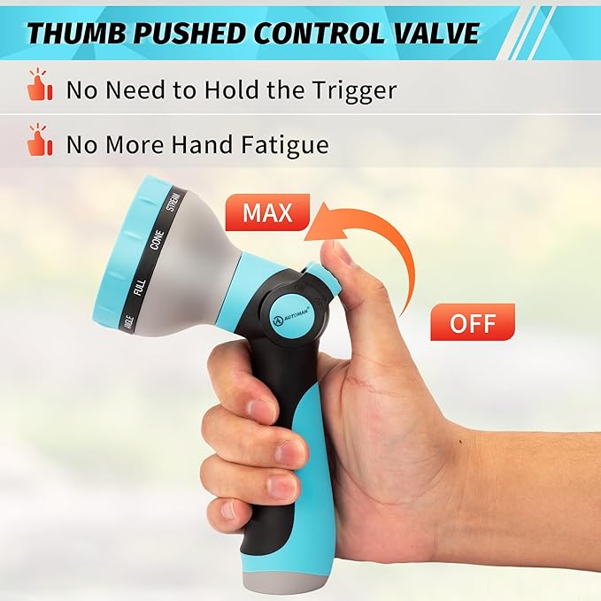 AUTOMAN Garden Hose Nozzle Sprayer - 10 Spray Patterns, 2 Pack Thumb Control Water Hose Nozzle Outdoor, Heavy Duty Spray Nozzles for Watering Garden, Cleaning Window, Washing Car, Showering Pets