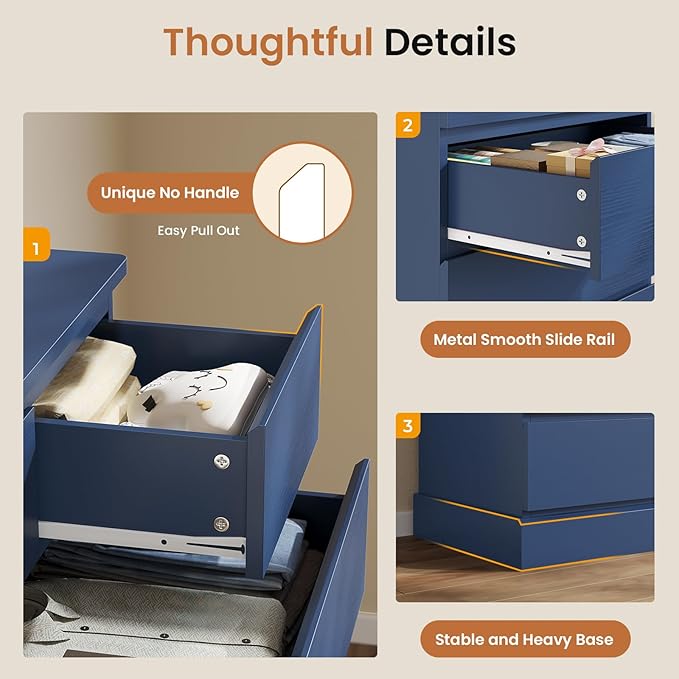 DICTAC Tall Dresser for Bedroom with 7 Drawers, 51.8" Tall Blue Dressers & Chests of Drawers, Modern Wood Closet Organizer and Storage Cabinet, Large Vertical Dresser for Bedroom, Closet, Hallway