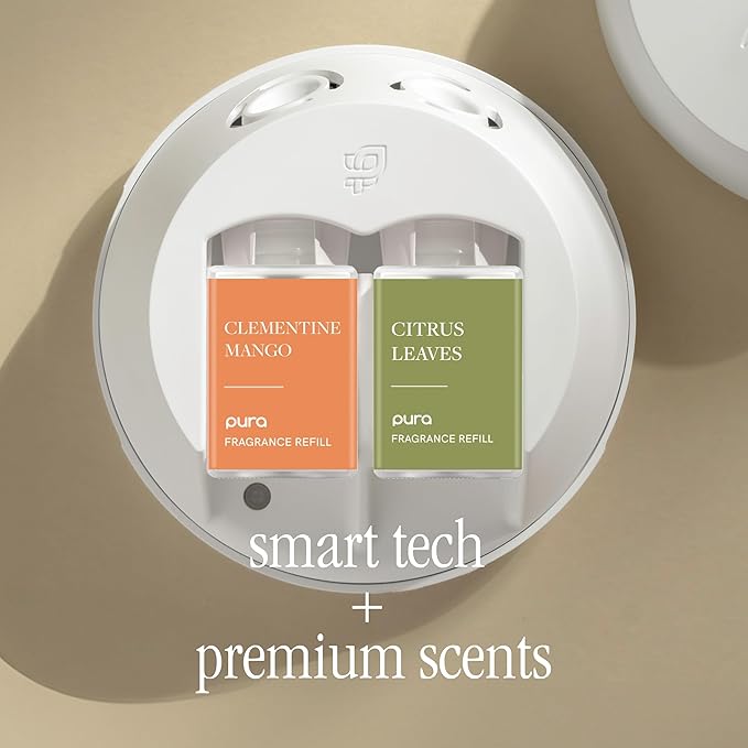 Pura 4 Smart Home Fragrance Device Starter Set - Scent Diffuser for Home - Clementine Mango, Fresh Bergamot, Citrus Leaves, Pink Pomelo