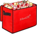 Christmas Ornament Storage Box - Stores up to 72 Holiday Ornaments with Adjustable Dividers,Covered Top and Two Handles,Double Zipper. PE Material Keeps Holiday Ornaments Clean and Dry (Red)