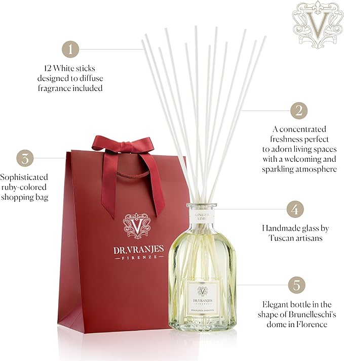 Dr. Vranjes - Ginger Lime 500 ml Reed Diffuser + Elegant Shopping Bag, Bright Fruity & Spicy, Home Fragrance, Made in Italy
