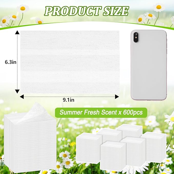 Heigble 600 Count Dryer Sheets Bulk Fabric Softener Fresh Scent Dryer Sheets Naturally Softens and Removes Static Cling, Ideal for Households, Sensitive Skin