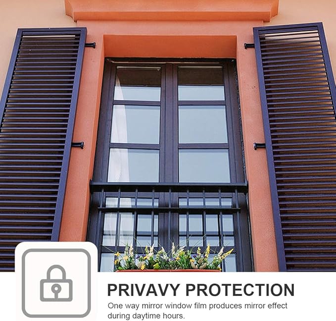 Window Film One Way Daytime Privacy Mirror Tint Treatments UV Heat Control Vinyl Stickers Sun Block Glass Paper Door Covering Reflective Static Cling (Black Silver, 23.6 Inch x 13.1 Feet)
