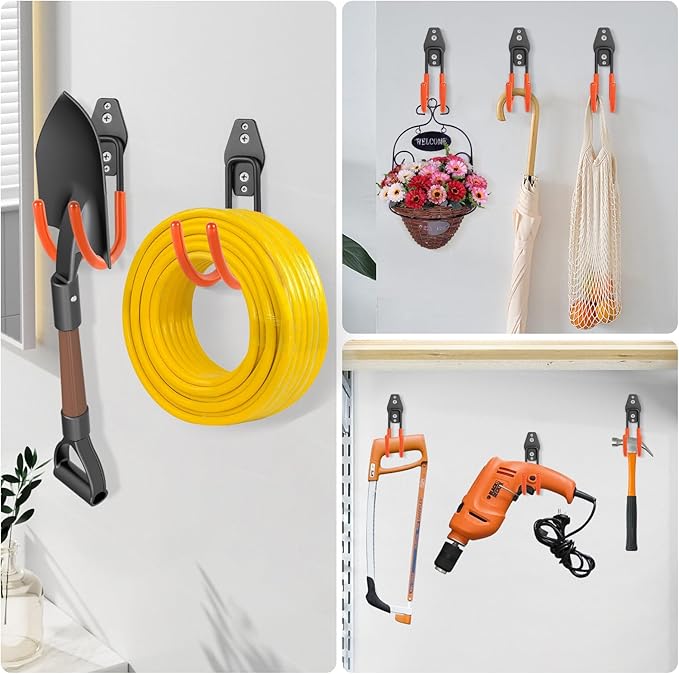 Heavy Duty Hose Hook, Garage Storage Utility Hooks, Garden Hose Hooks with Coating, Wall Mount Hooks for Bikes, Tools, Ladders, Cables, and Outdoor Equipment, Orange
