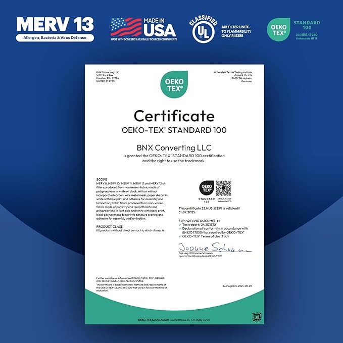 BNX TruFilter 20x24x1 Air Filter MERV 13 (12-Pack) - MADE IN USA - Electrostatic Pleated Air Conditioner HVAC AC Furnace Filters for Allergies, Pollen, Mold, Bacteria, Smoke, Allergen, MPR 1900 FPR 10