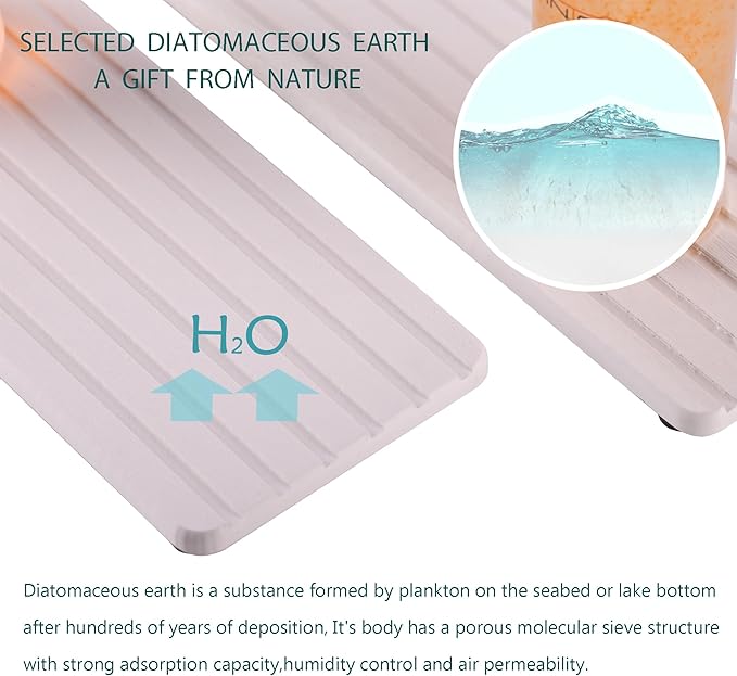 NiuYichee 2 PCS Water Absorbent Diatomite Coasters (10.2" x 4"), Grooved Design, Water Absorbing Stone Used for Hand Soaps & Plants & toiletries in The Modern Home