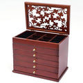Eapmic Extra Large Four-Leaf Carved 6 Layers Wooden Jewelry Box Jewelry Case Cabinet Armoire Ring Necklacel Gift Storage Box Organizer (Brown)