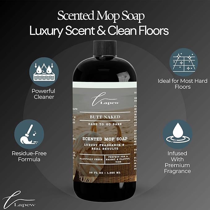 Lapew Butt Naked Scented Mop Soap Concentrate 36 oz | Premium Fragranced Floor Cleaner | Streak-Free | Hard Floor Cleaning Solution | Eco Friendly | Made in USA
