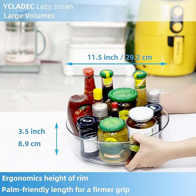 YCLADEC 6 Pack Lazy Susan 11.5" Inch Turntable Organizer Organization Storage Container Bins Spice Rack Cabinet Rotating Condiment for Pantry Countertop Kitchen Vanity Bathroom Jewelry Holder Clear