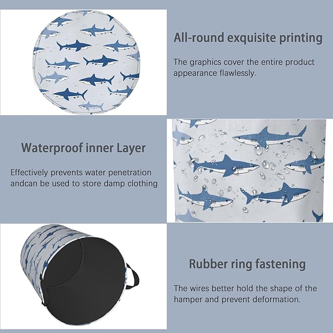 Cute Shark Laundry Basket,Foldable Oxford Cloth Tote Bag Laundry Hamper Clothes Storage Bucket Organizer for Bedroom Laundry Storage Dormitories 16" x 20.8"