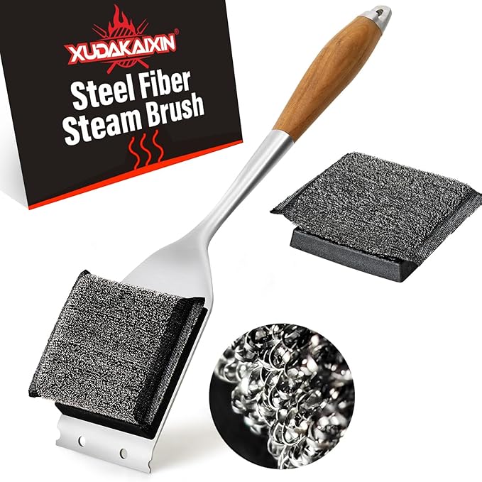 XUDAKAIXIN Bristle-Free Grill Brush with Replacement Head. Ultra Safe & Efficient Cleaner for Cast Iron and Stainless Steel Outdoor Grills.Gifts for Men/Dad