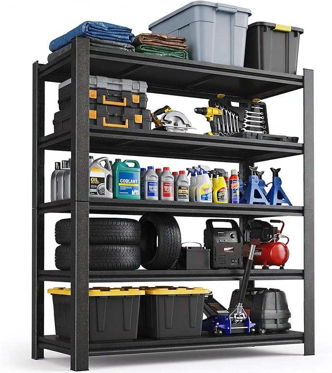 Notmise Garage Shelving Unit, Heavy Duty Steel Storage Rack with High Load Capacity, Ideal for Garage, Warehouse, Basement, or Home Organization Solutions, Black (63" H×36" W×16" D)