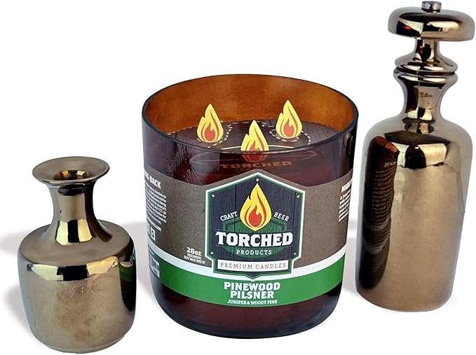 Torched Beer Scented Candles | Natural Soy Wax Candle | Pinewood Pilsner Scent 28 oz | Makes a Great Gift for Men, Beer Lovers, and Collectors | Bar Man-Cave Decor and Accessories