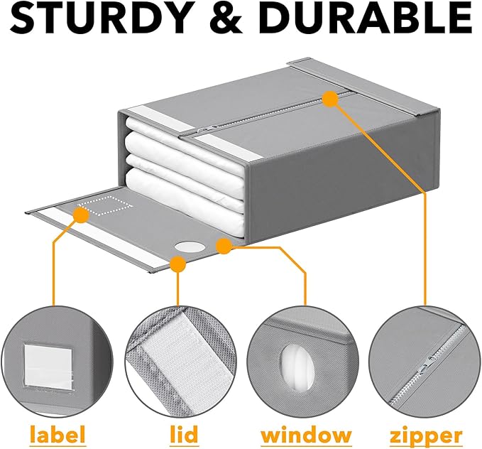 SpaceAid 5 Pack Bed Sheet Organizers and Storage, Foldable Sheet Organizer for Linen Closet, Sheets Set Folder Keeper with Window XL (Queen & King Size) Organizing Bedding Container, Gray