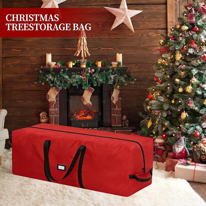 Christmas Tree Storage Bag - Fits Up to 9 Ft Large Artificial Christmas Tree, Heavy Duty 600D Oxford Cloth Xmas Tree Container with Handles & Zipper - Red