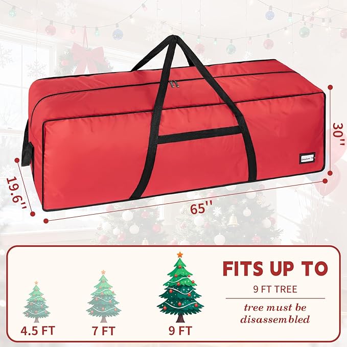 9 ft Christmas Tree Storage Bag, Heavy Duty Christmas Tree Bag with Reinforced Handles and Dual Zippers Wide Opening, Large Capacity fits for Artificial Christmas Tree (Red, 9ft)