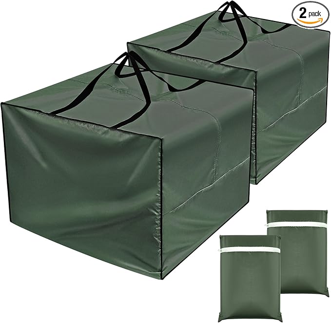 Patelai 2 Pcs 105 Gallon Cushion Cover Storage Bag 32 x 32 x 24'' Outdoor Waterproof Oxford Camping Moving Bag with Zipper Handles for Xmas Tree Ornament Patio Furniture Pillow Packing (Green)