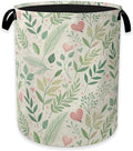 Spring Green Leaves Laundry Hamper,Rustic Wildflower Herb Clothes Hamper for Laundry,Waterproof Oxford Toy Storage Collapsible Hampers for Bedroom, Dorm Room,Bathroom,16x20 Inch