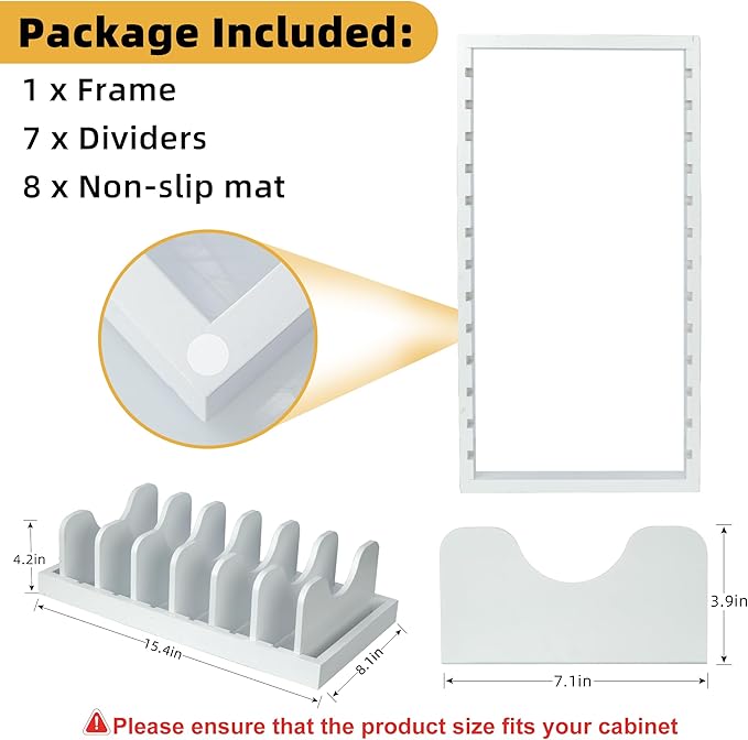 MinBoo Bamboo Pot Lid Organizer Pot Lid Holder, Pot and Pan Organizer Drawer Organizer for Pot Lids, Pans, Cutting Boards & Baking Sheets, Dinner Plates, Reusable Containers in Cabinet Storage,White