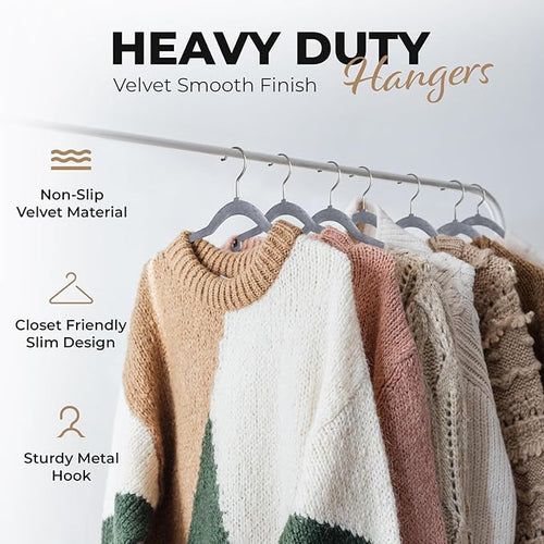 200 Pack Velvet Hanger for Shirt Pants Dresses Skirts Suits Jackets - Slim Space Saving Design - Standard Coat Hanger - Sturdy & Durable Design with Shoulder Grooves Hook