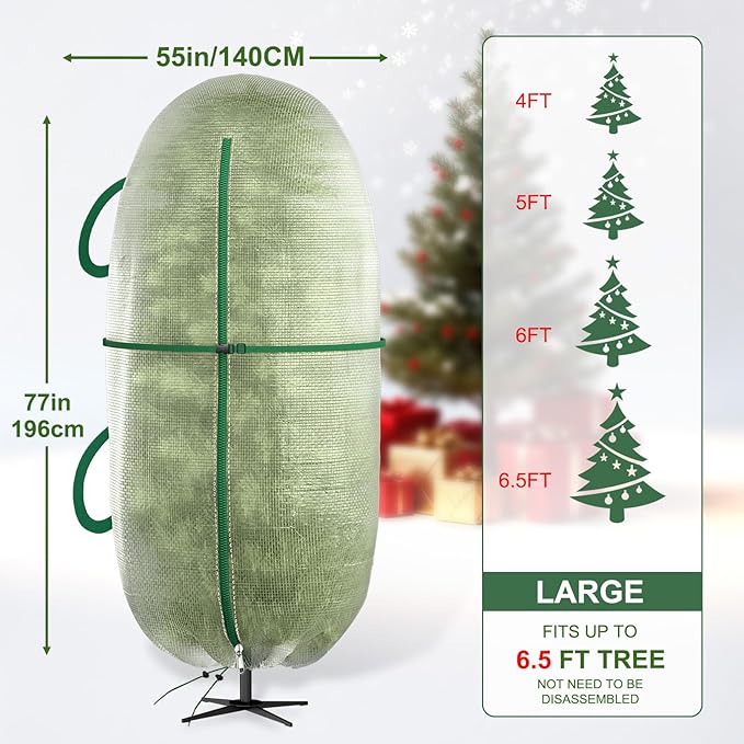 Christmas Tree Bag with Adjustable Straps, Upright Storage Cover for 6-6.5FT Artificial Xmas Tree, Heavy-Duty PE Waterproof Tear-Resistant Protector with Handles