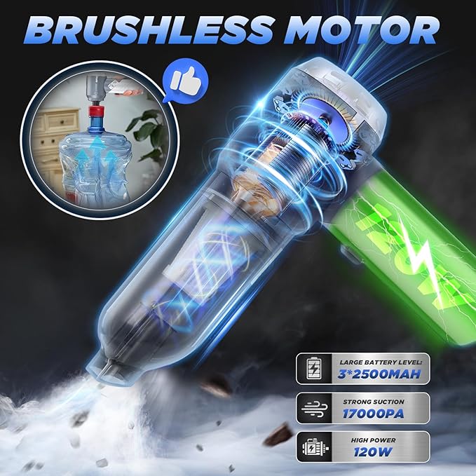 Saker Car Vacuum Cleaner 17000PA Foldable Mini Handheld Vacuums Portable Cordless with Brushless Motor for Gifts, Hair,Cars,Bedrooms,Offices Cleaning HL132 Silver