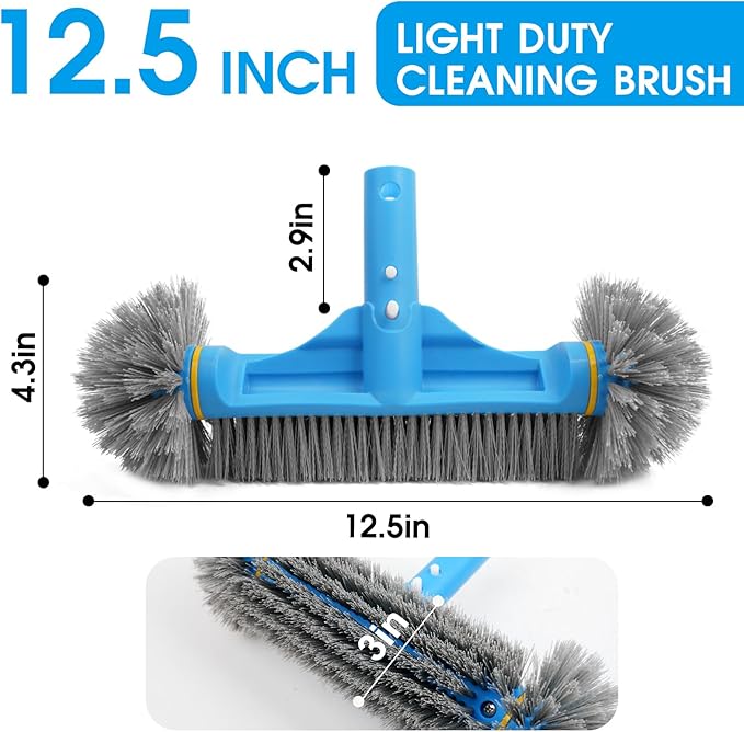 12.5'' Round End Pool Brush Head - Cleaning Wall & Tiles & Steps, Sturdy Nylon Bristles, Scrub Brush for Inground/Above Ground Pool, Spa, Hot Tub, No Pole
