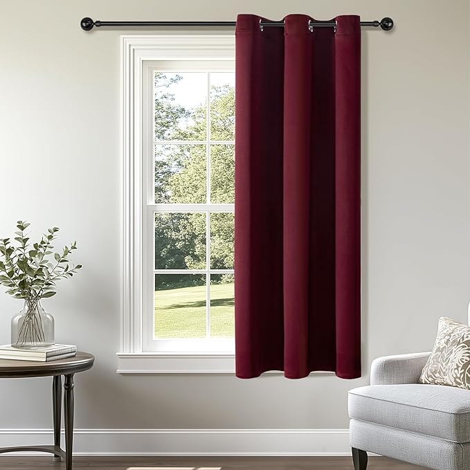 ChrisDowa Blackout Curtains 45 Inches Long for Living Room, Grommet Thermal Insulated Room Darkening Curtains for Bedroom (1 Panel Set, Burgundy Red, 38W x 45L)