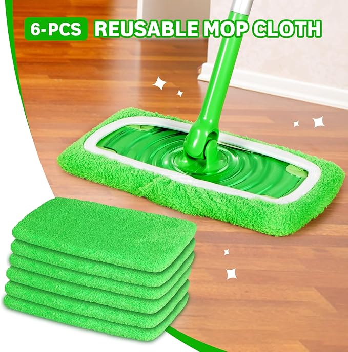 ZEHRAI 6 Pack Reusable Microfiber Mop Pads Compatible with Swiffer Sweeper Mop, Dry Sweeping Cloths & Wet Mopping Cloths, Washable Wet Pads Refill for Hardwood Surface Floor Cleaning