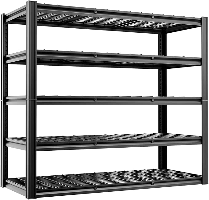 cynnda 5-Tier 60”W x 24”D x 78”H Garage Shelving Adjustable Metal Storage Shelves 3000LBS Garage Shelving Heavy Duty Utility Shelf Unit Storage Racks for Warehouse(Black)