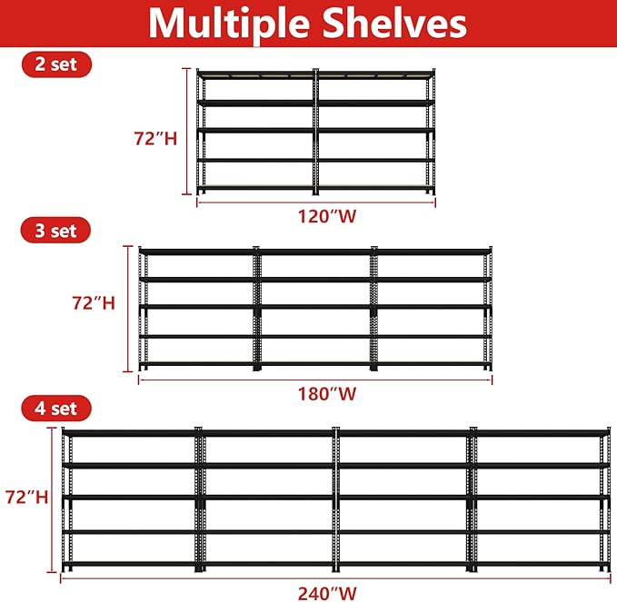 PrimeZone 60" W X 24" D X 72" H Heavy Duty Garage Storage Shelves - Adjustable Metal Shelving Unit, 5 Tier Industrial Shelves for Storage Standing Utility Rack for Warehouse, Basement, Black, 2 Pack