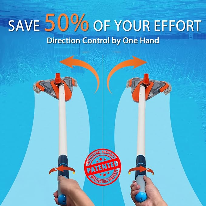 Pool Vacuum Head with Side Brush,Universal Steering Handle & Universal Rotatable Hose Adapter,Swimming Weighted Pool Brush Vac (Safe for Vinyl Liner Pool) for Inground & Above Ground Pools