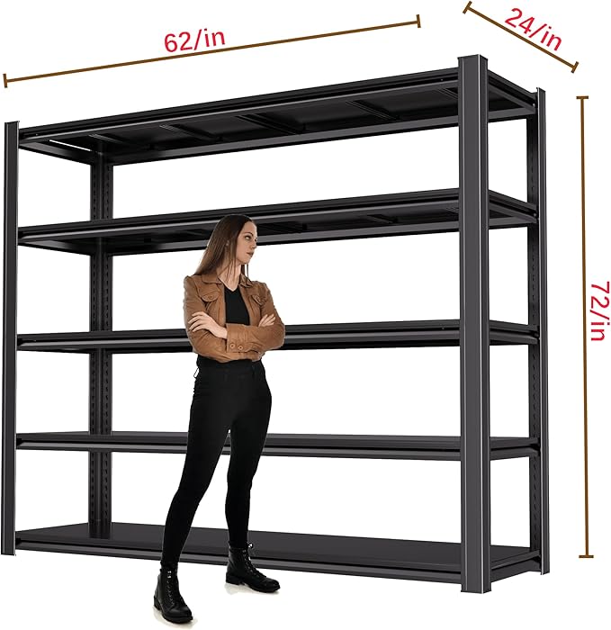 LI JIU HOME 72“H Garage Shelving Heavy Duty Storage Shelves 3500 LBS Adjustable Metal Shelving Uints and Storage for Garage,Warehouse,School,Commercial,Business，62 "W x 24 "D x 72 "H (72 * 62 * 24)