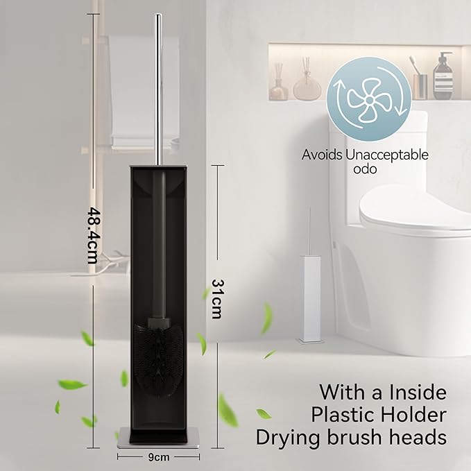 Chrome Toilet Brush and Holder,Toilet Bowl Brush with Extra Long Handle