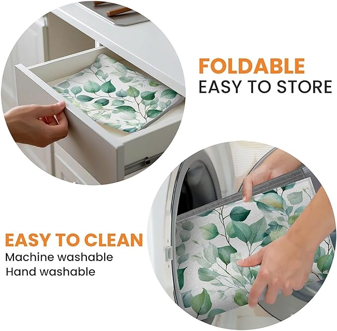 Dish Drying Mat For Kitchen Counter, Sage Green Microfiber Absorbent Dish Drainer Rack Pad Reusable Large 18x24in Drying Mat