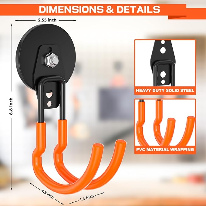 Heavy Duty Magnetic Utility Hooks ，J-Type Storage Hooks, with Anti-Slip Layer, Suitable for Metal Cabinets, Hanging Boards, Garage Shelves, Gardening Tools (Orange 4 pcs)