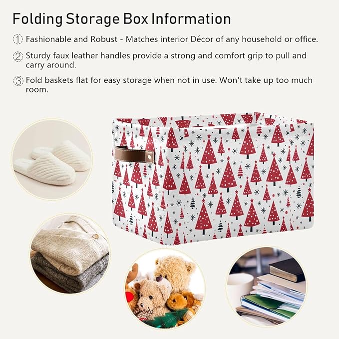 ALAZA Beautiful Pine Tree Merry Christmas Foldable Storage Box Storage Basket Organizer Bins with Handles for Shelf Closet Living Room Bedroom Home Office 2 Pack