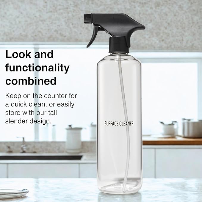 Public Goods Empty Glass Spray Bottle for Multi-Surface Cleaner | Refillable Spray Bottle for Cleaning | Made with Borosilicate Glass for Countertops, Tile, Floors, Appliances | BPA Free | 24 Oz