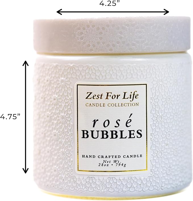A Cheerful Giver - 28oz Large Scented Candle Jar with Lid- Zest for Life - 130 Hours of Burn Time, Gift for Women (Large, Rosé Bubbles)